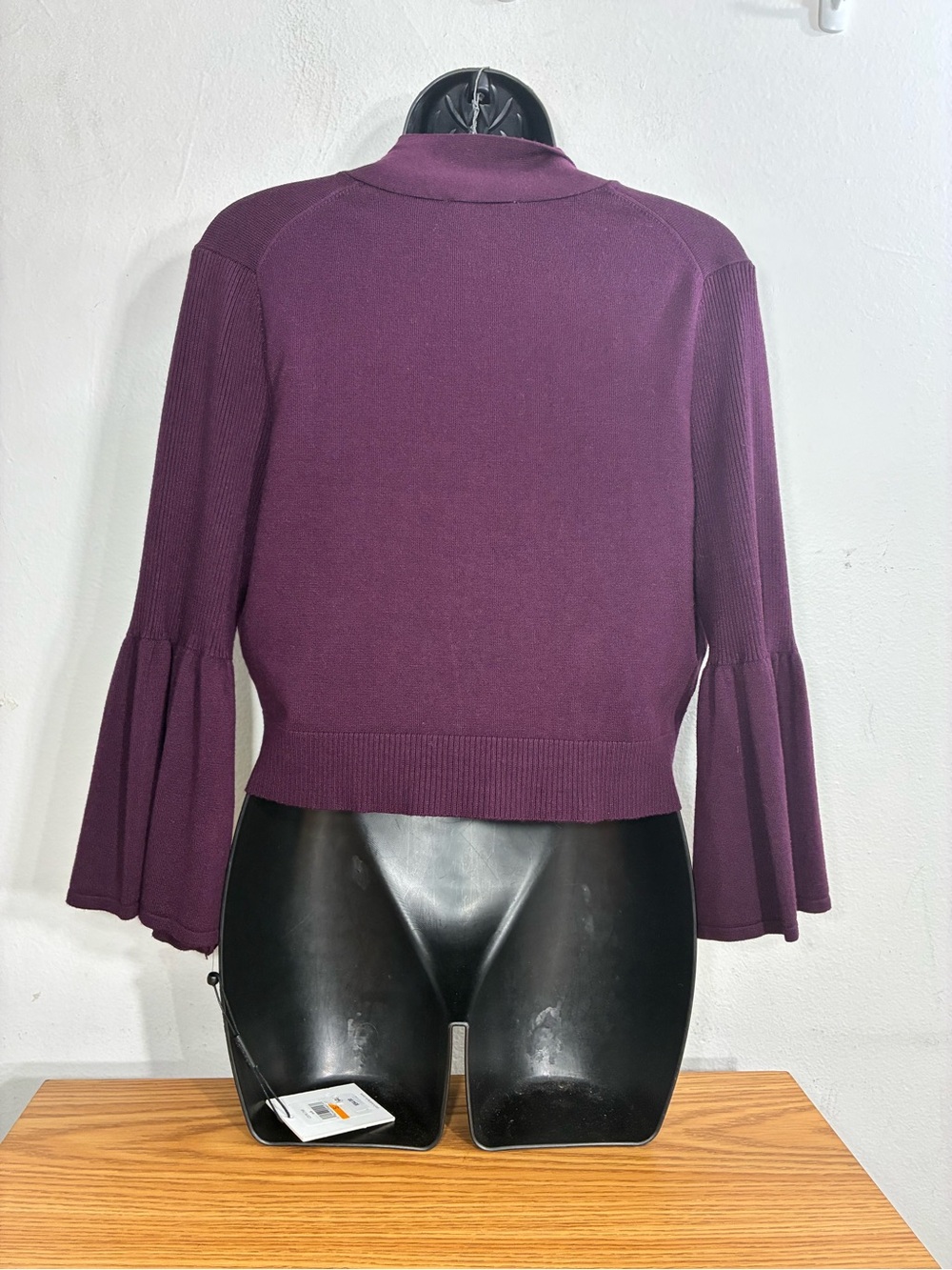 Calvin Klein Cropped Open-Front Cardigan in Deep Plum - Picture 3 of 10